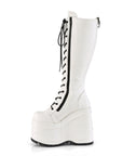 Too Fast | Demonia Wave 200 | White Vegan Leather Women's Knee High Boots