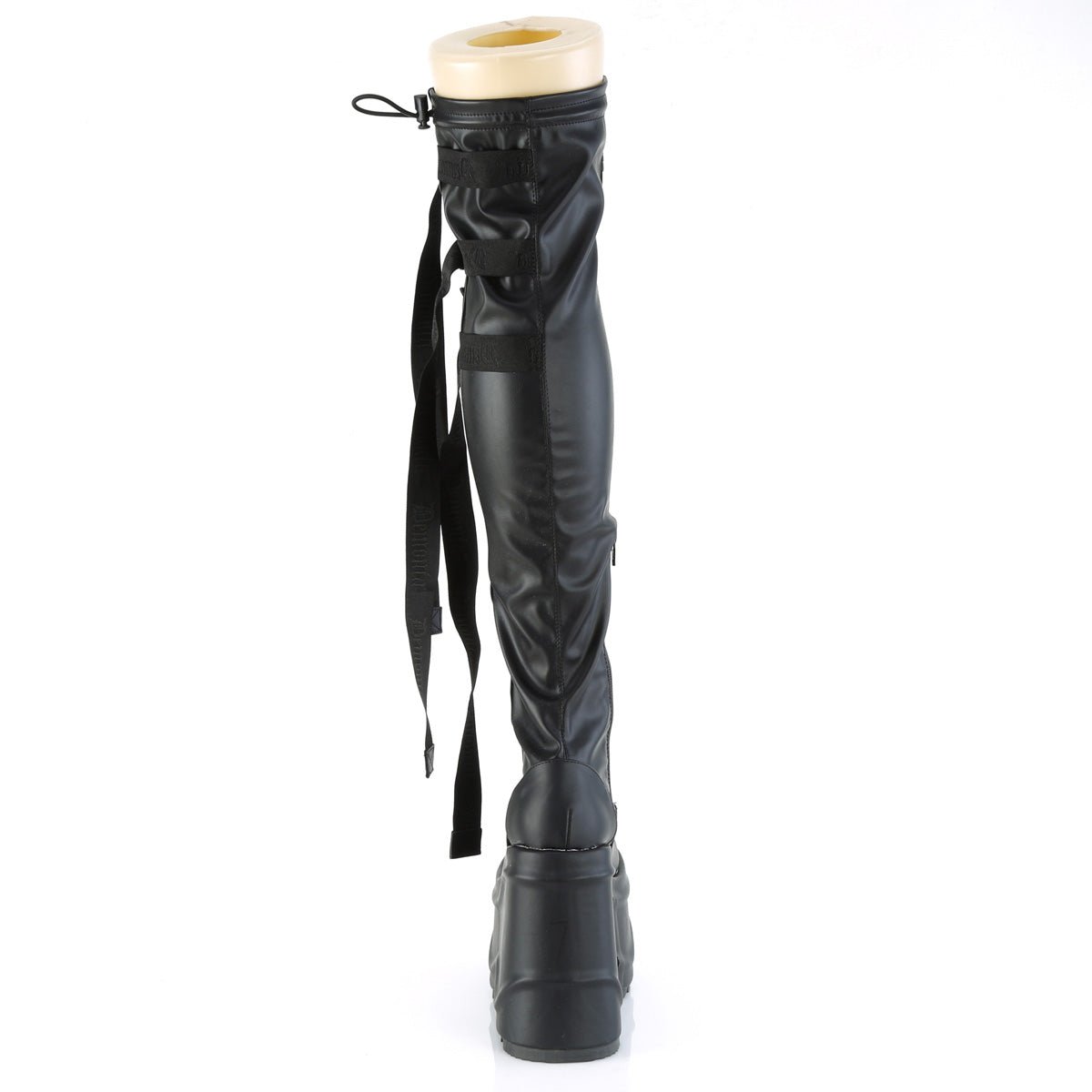 Demonia WAVE-315 | Black Stretch Vegan Leather Women's Over Demonia WAVE-315 | Black Stretch Vegan Leather Women's Over
