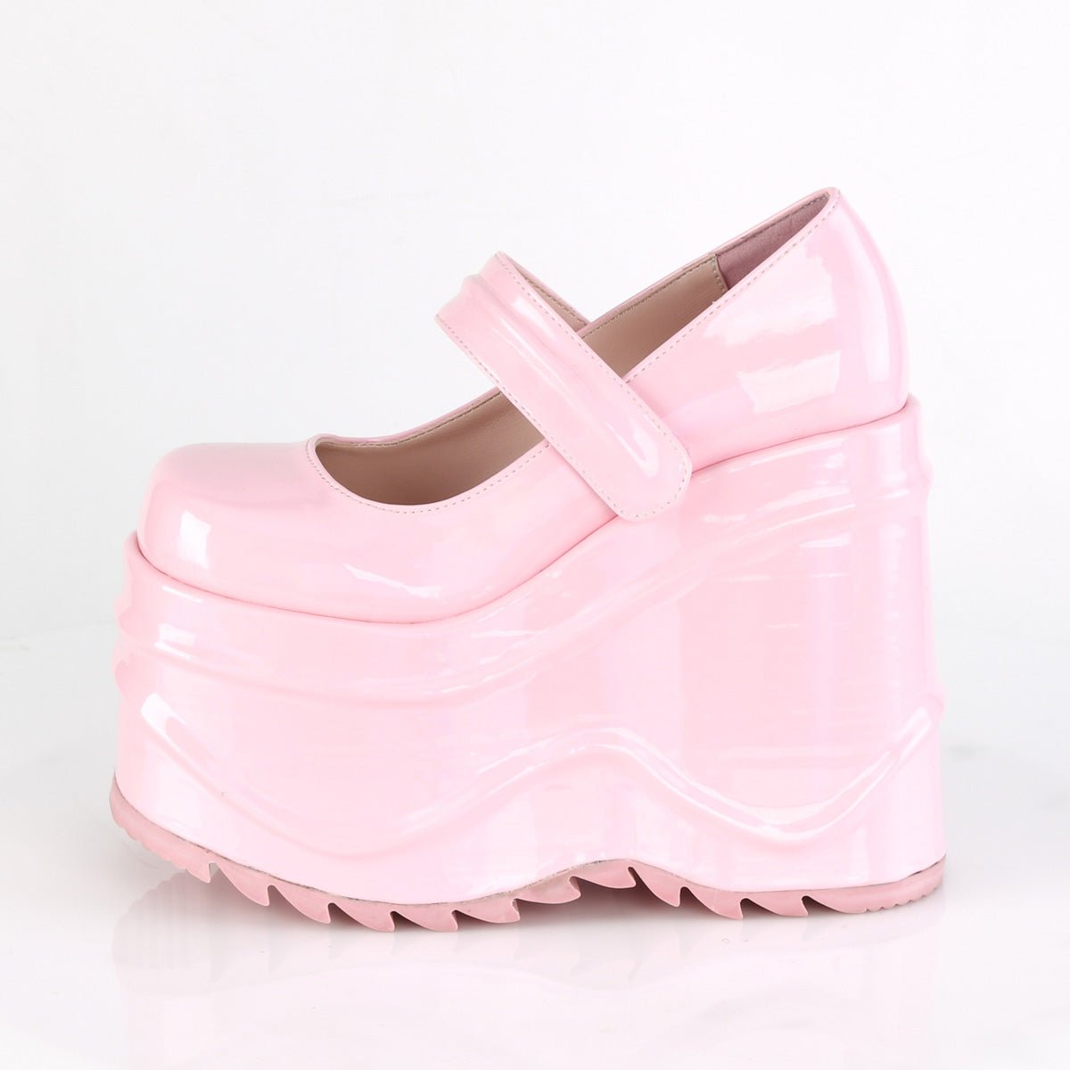 Too Fast | Demonia Wave 32 | Baby Pink Hologram Women's Mary Janes