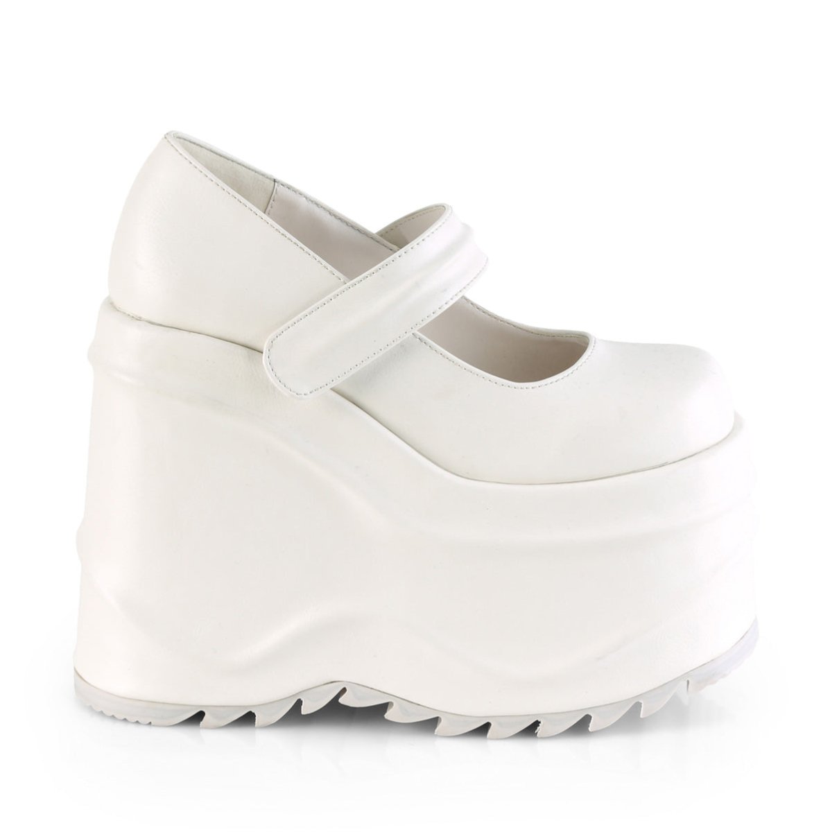 Too Fast | Demonia Wave 32 | White Vegan Leather Women&#39;s Mary Janes