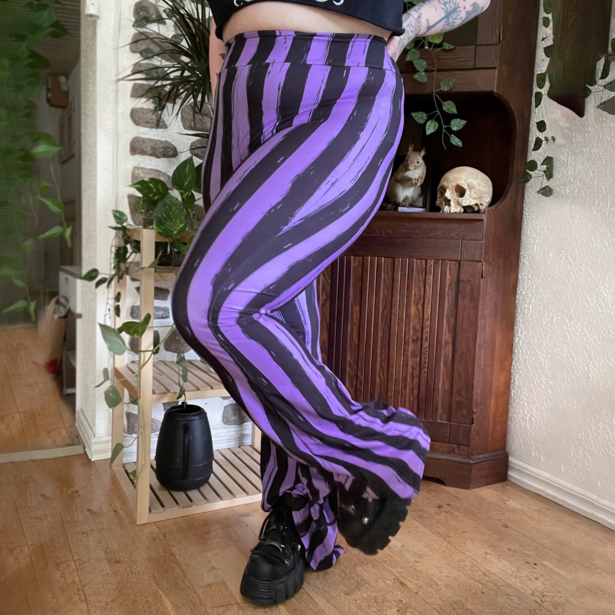 Purple and black striped 2024 pants