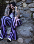 Too Fast | Distressed Black and Purple Striped Flare Pant Hellz Bellz