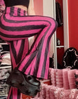 Too Fast | Distressed Pink Stripes Flare Pants Hellz Bellz