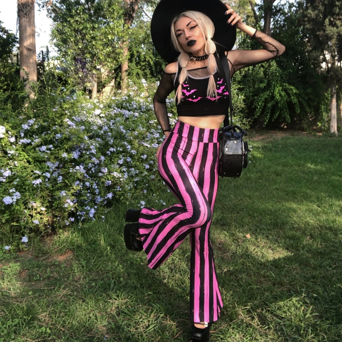 Black pants 2024 with pink stripes