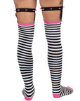 Too Fast | Distressed Punk Stripes Thigh High Garter Socks