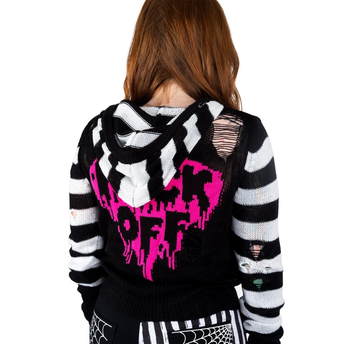 Too Fast | F Off Pink Heart Zip Up Long Sleeve Cardigan Sweater