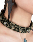 Too Fast | Funk Plus | Fuzzy Leopard Spike Choker Necklace