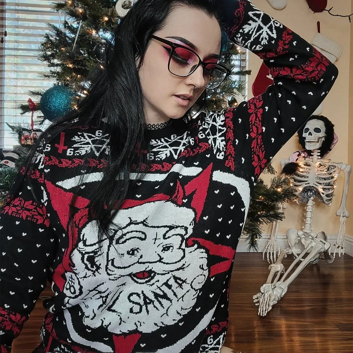 Hail Santa Satan Knit Christmas Sweater Too Fast