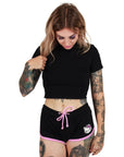 Too Fast | Hello Satan Kitty Pink Trim Short Shorts