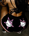 Too Fast | Hello Satan Kitty Pink Trim Short Shorts