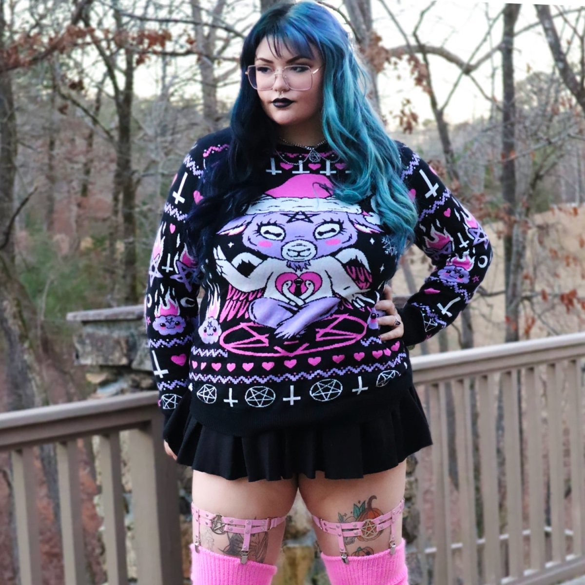 Too Fast | Kawaii Christmas Baphomet Knit Christmas Sweater