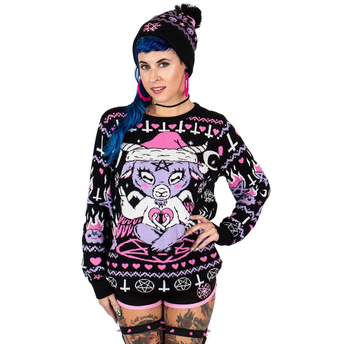 Too Fast | Kawaii Christmas Baphomet Knit Christmas Sweater