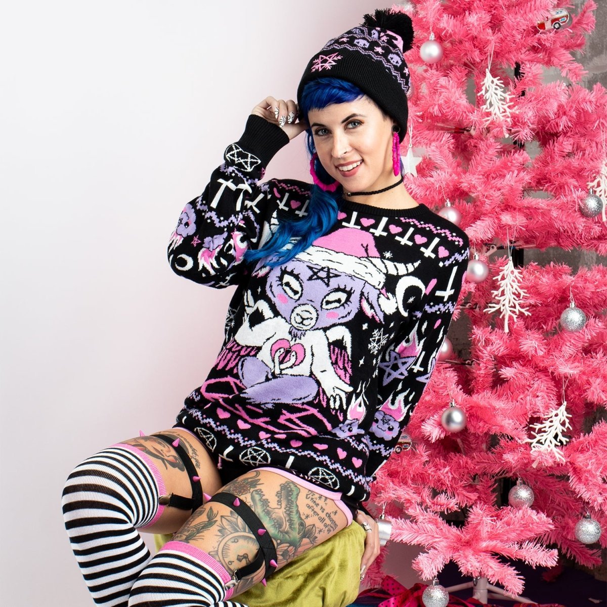 Too Fast | Kawaii Christmas Baphomet Knit Christmas Sweater