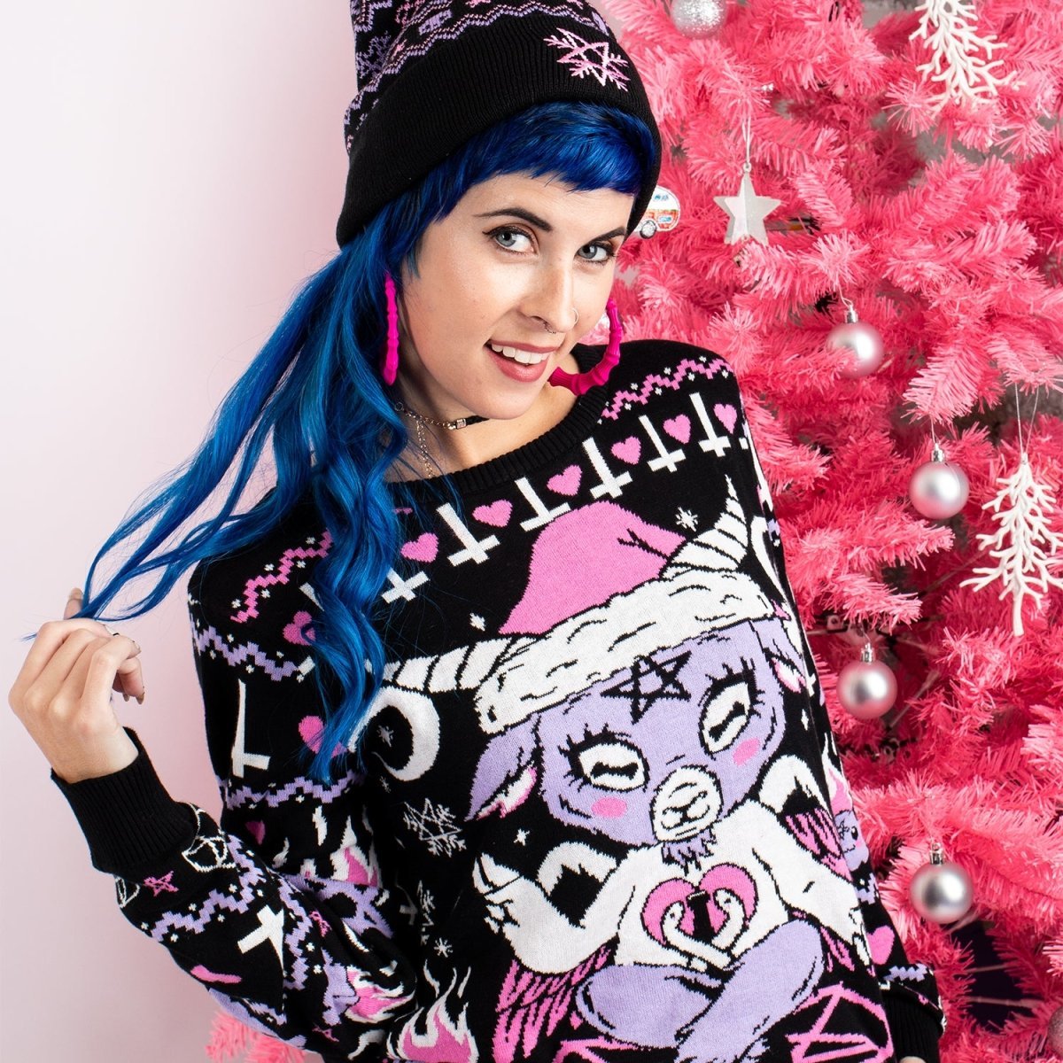 Too Fast | Kawaii Christmas Baphomet Knit Christmas Sweater