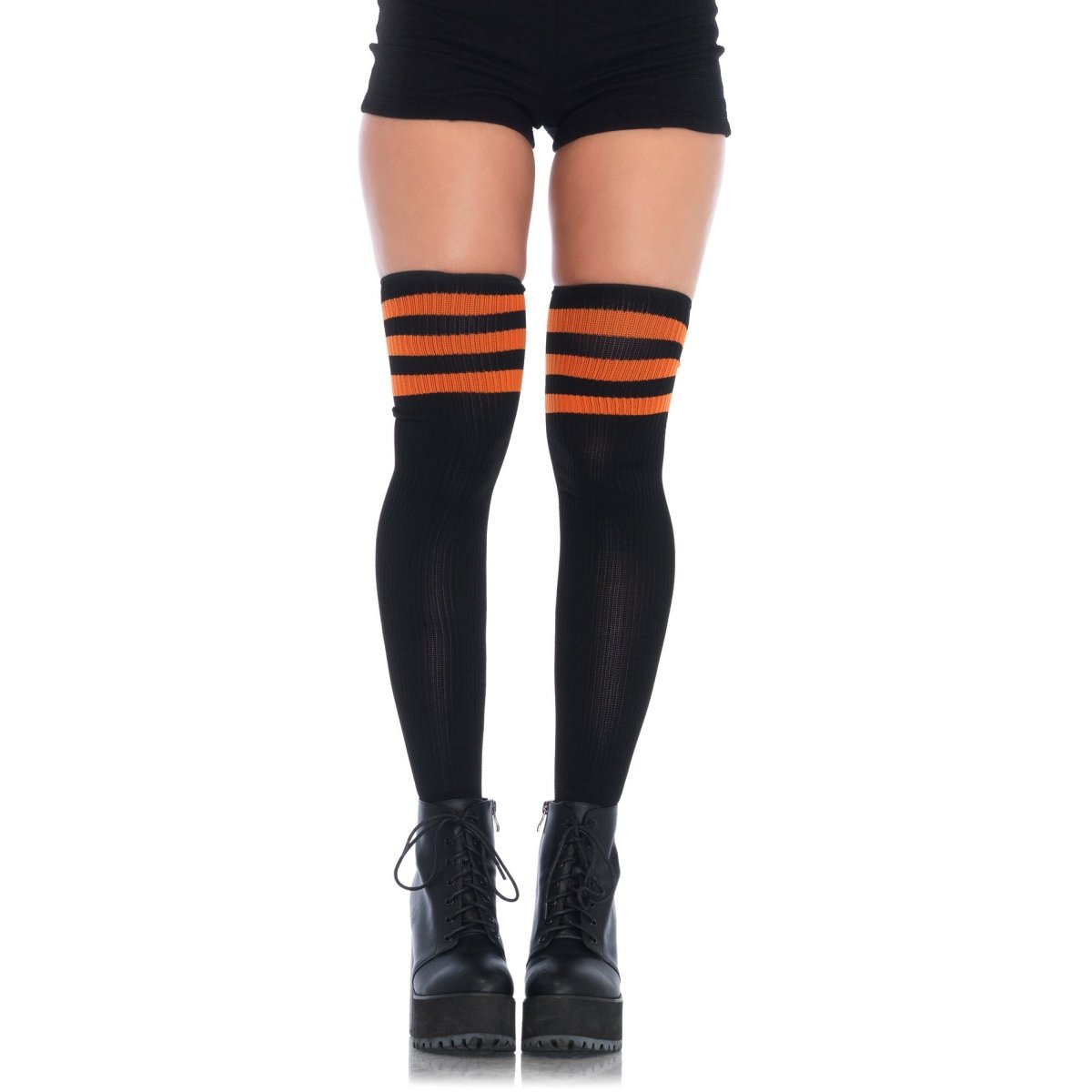 Too Fast | Leg Avenue | Orange Stripes Athletic Thigh High Socks