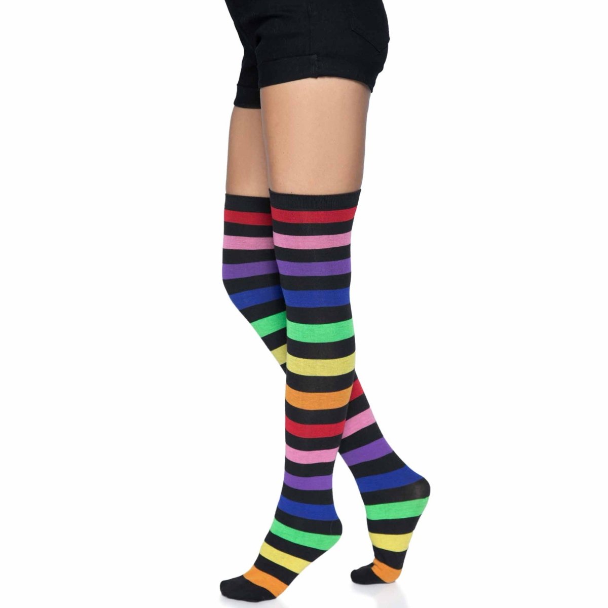 Too Fast | Leg Avenue | Rainbow Stripe Thigh High Socks