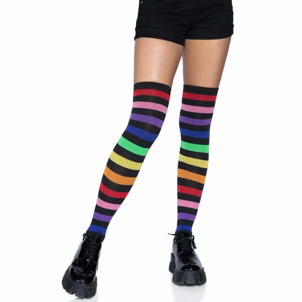 Too Fast | Leg Avenue | Rainbow Stripe Thigh High Socks