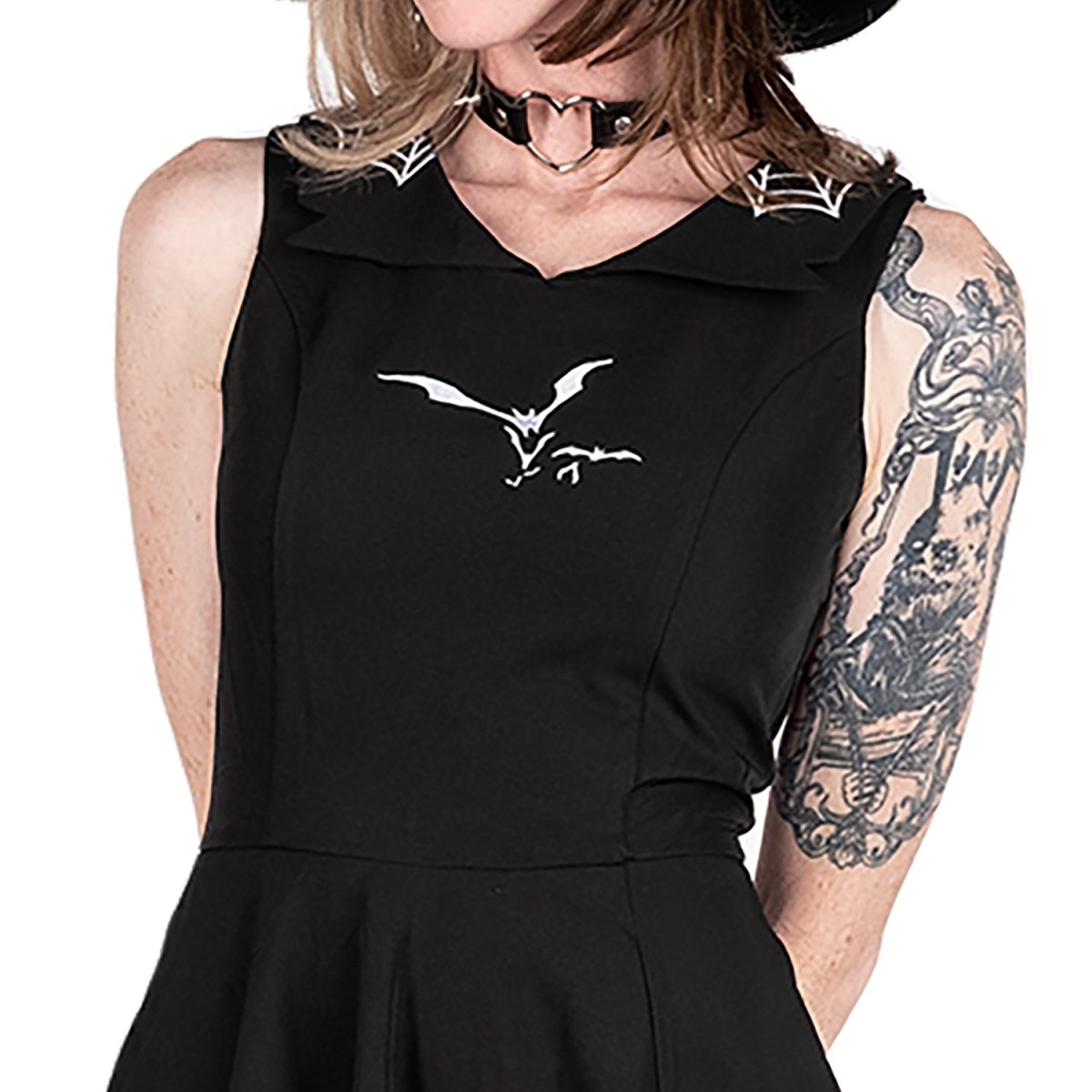 Too Fast | Orchid Bloom | Flying Bats & Web Collar Swing Dress