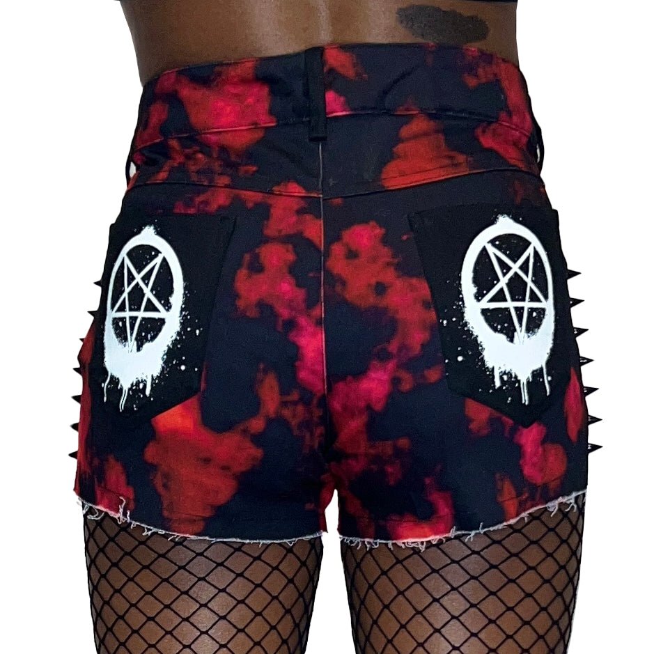 Red distressed shorts cheap