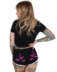 Too Fast | Pink Bats And Stars White Trim Short Shorts