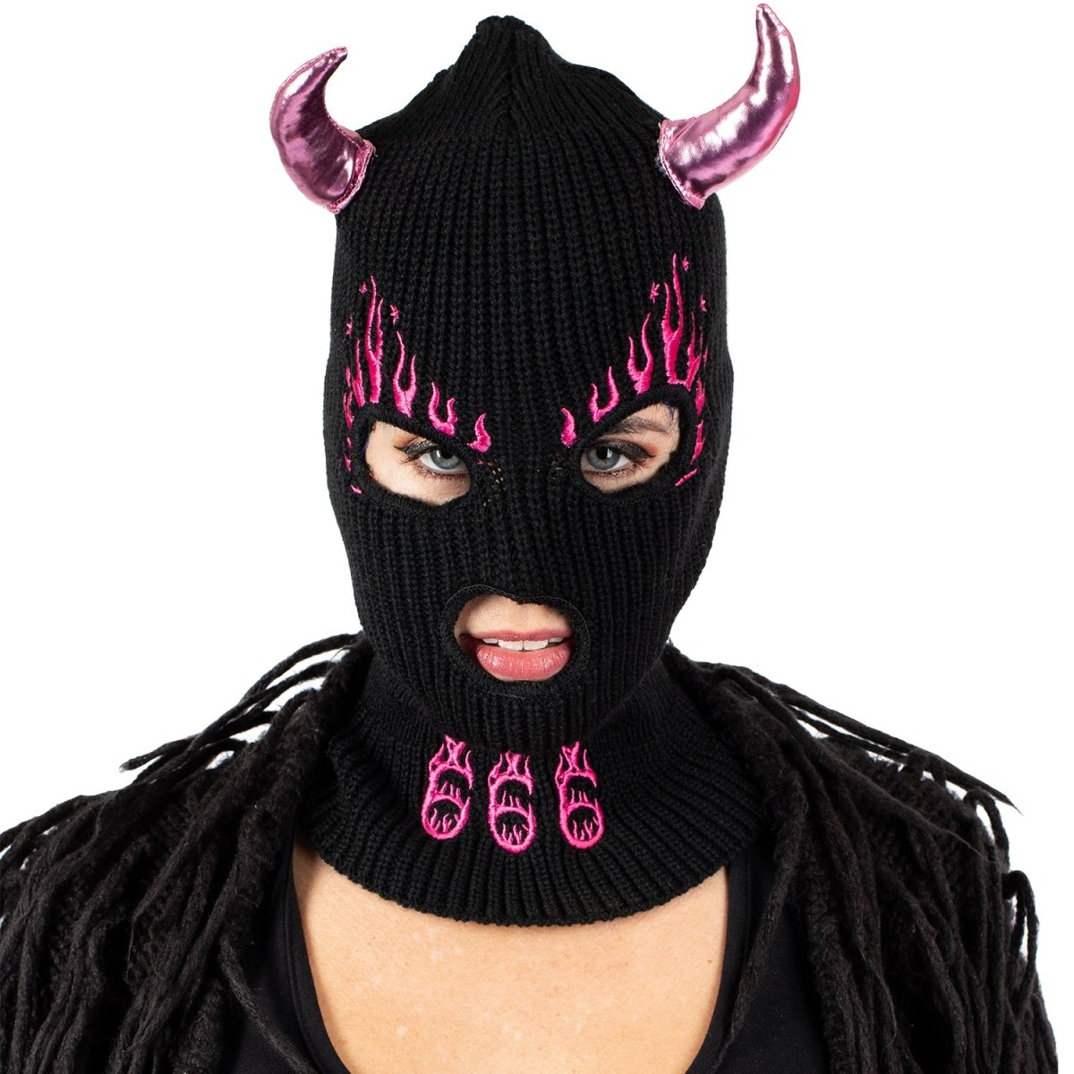 Too Fast | Pink Devil 666 Embroidered Balaclava Ski Mask