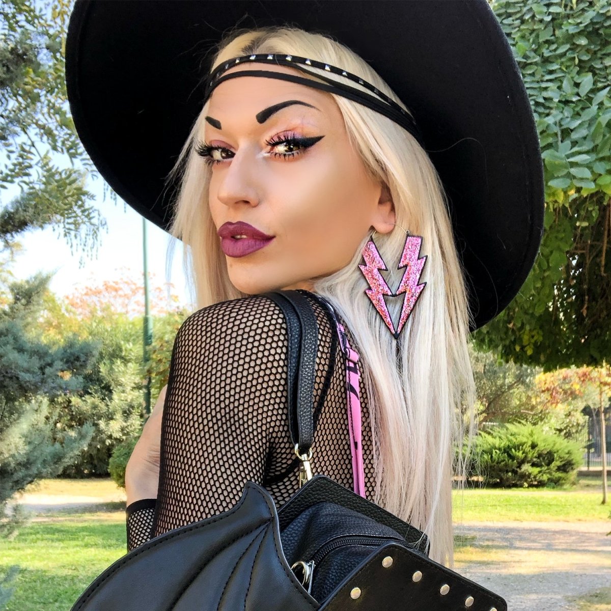 Pink Glitter Lightning Hoop Earrings Too Fast