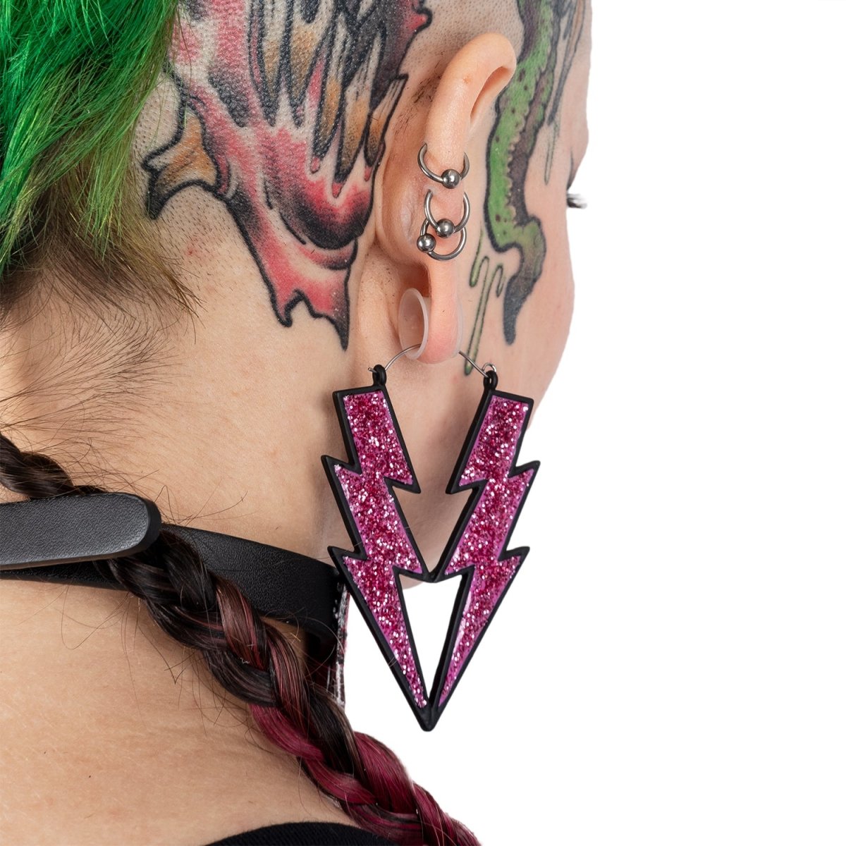 Too Fast | Pink Glitter Lightning Bolt Hoop Earrings