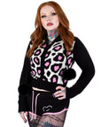 Too Fast | Pink Leopard Print Zip Up Cardigan Sweater