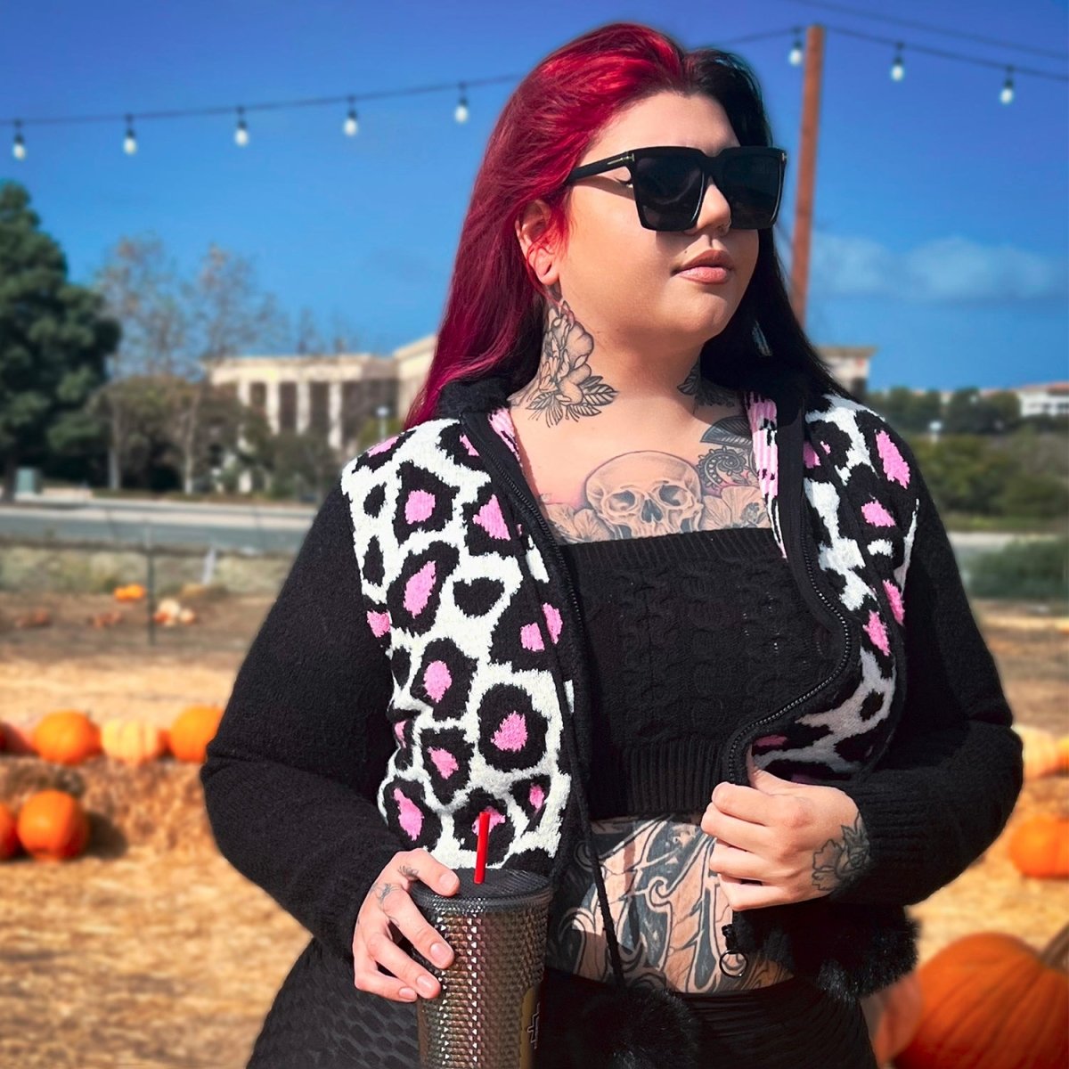 HOODED ZIP UP FUZZY CARDIGAN BATS AND STARS PRINT – Too Fast HOODED ZIP UP FUZZY CARDIGAN BATS AND STARS PRINT – Too Fast