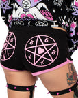 Too Fast | Pink Pentagram Pink Trim Black Dolphin Shorts