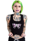 Too Fast | Pink Skull Bow Cropped Tank Top