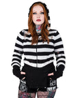 Too Fast | Pink Skull Striped Zip Up Long Sleeve Cardigan Sweater