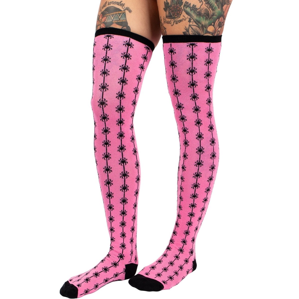 Too Fast | Pink Spider Thigh High Socks