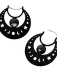 Too Fast | Plug Friendly Hoop Earrings | Cut Out Moon Phase with Vitrail Gem