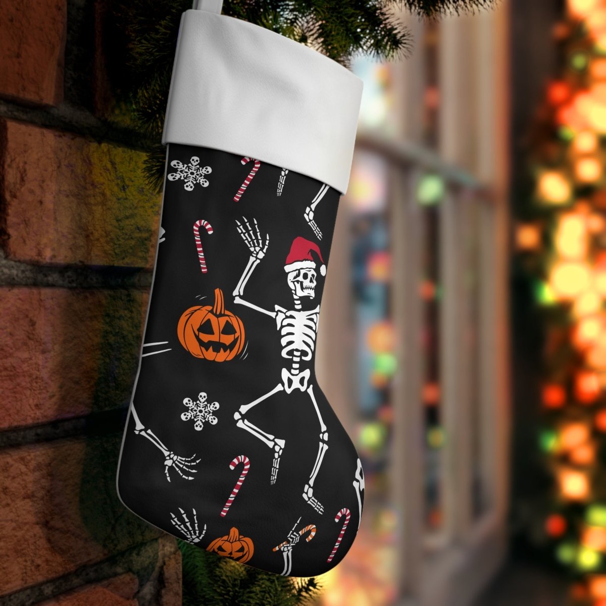 Too Fast | Pumpkins and Santa Skeletons Holiday Christmas Stocking