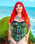 Too Fast | Punk Rock Green Plaid Corset One Piece Swimsuit