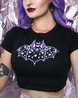 Too Fast | Purple Bats and Stars Cropped Baby Tee