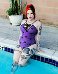 Too Fast | Purple Spider Hearts Web Caged One Piece Swimsuit