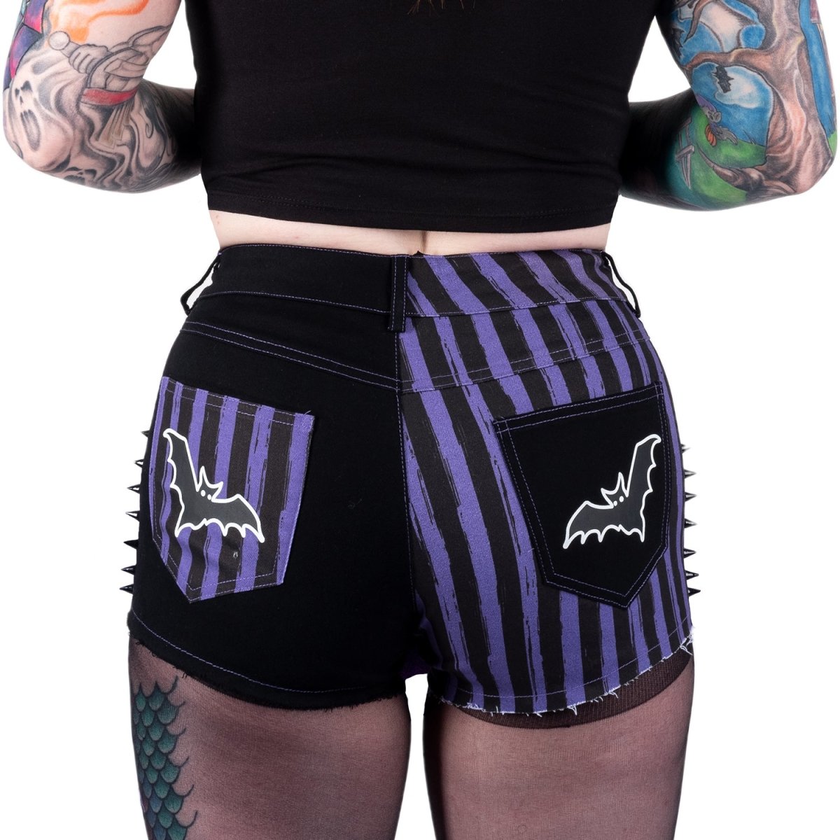Too Fast Purple Striped Bat Studded Stretch Denim Shorts XL