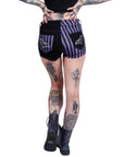 Too Fast | Purple Striped Bat Studded Stretch Denim Shorts