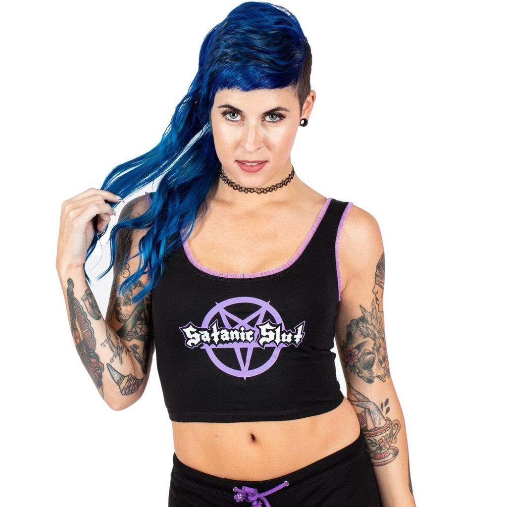 Satanic Slut Purple Lace Crop Cami – Too Fast