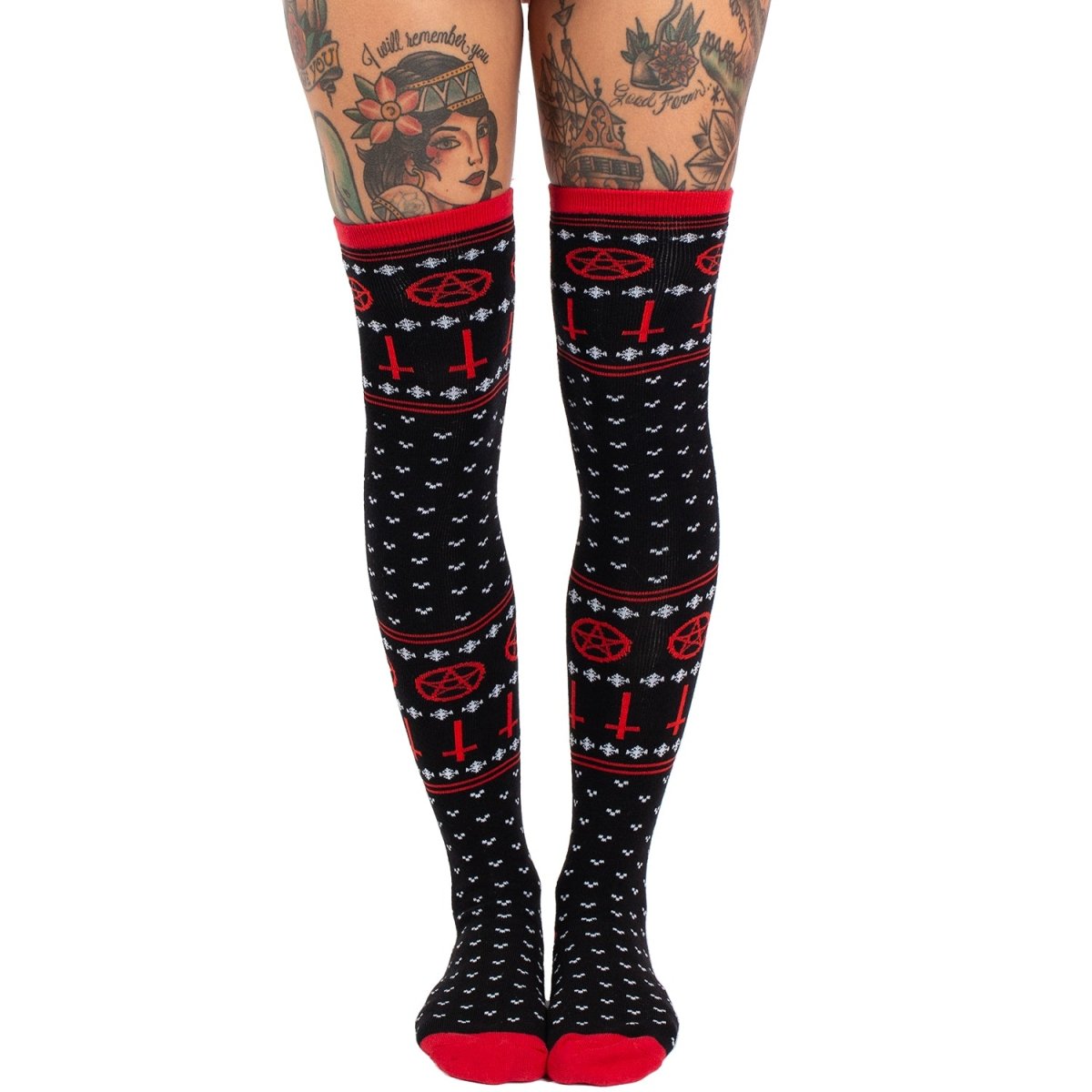 Too Fast | Satanic Symbols Thigh High Christmas Socks