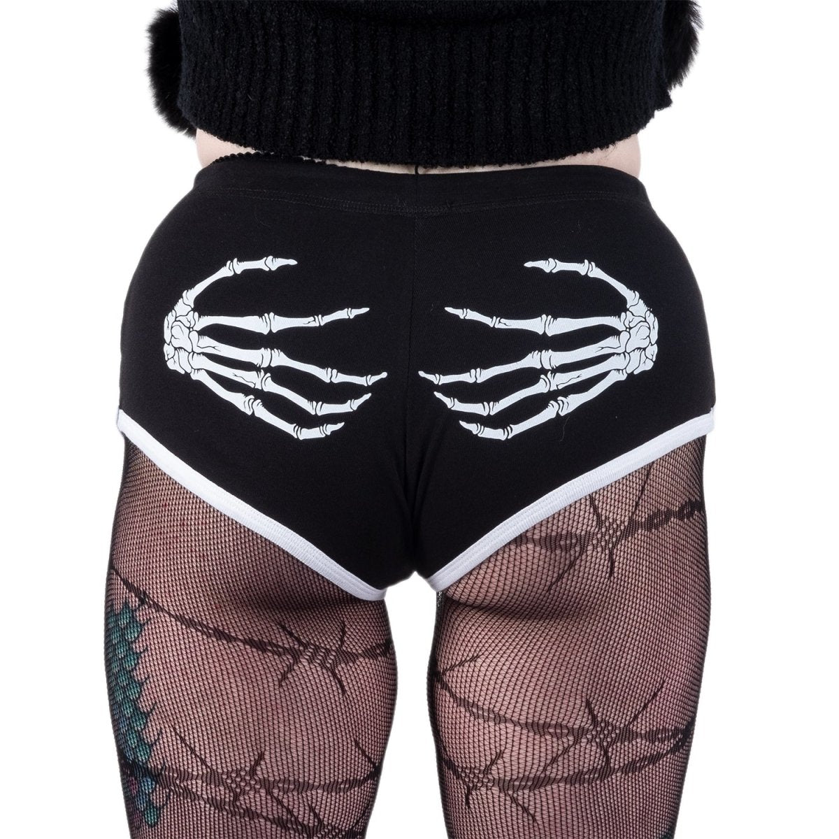 Too Fast | Skeleton Hands Black Dolphin Shorts