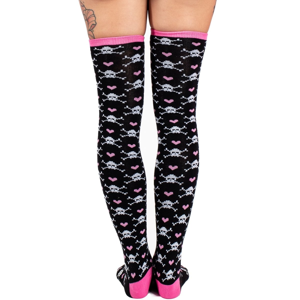 Too Fast | Skulls and Hearts Knit Thigh High Socks