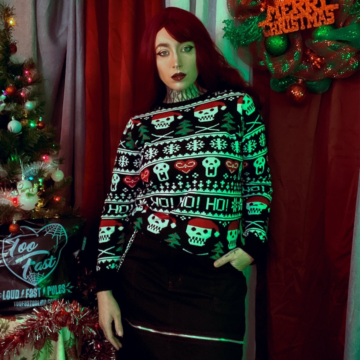 Too Fast | Skulls Ho Ho Ho Knit Christmas Sweater