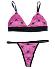 Too Fast | Spider Hearts Pink Thong And Bra Set