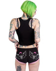 Too Fast | Two Headed Occult Bat Pink Trim Short Shorts