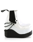 Demonia VOID-50 | White Holographic Patent Ankle Boots